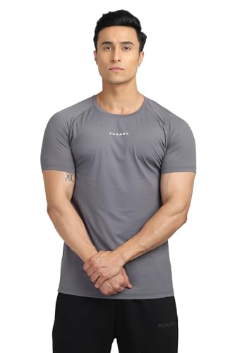 Image of FUAARK Sleek Round Neck Half Sleeves Slim Fit Active Wear Sports and Gym Tshirt for Men Grey