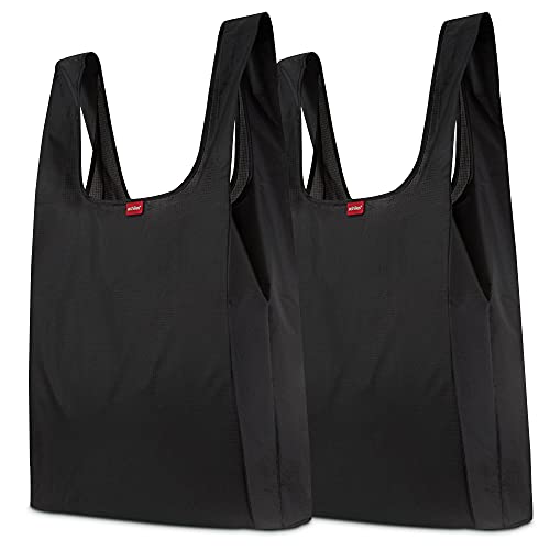 achilles Juego de 2 bolsas de la compra, bolsas de transporte estables, reutilizables, plegables, de poliéster 100%, ligeras como una pluma y que ocupan poco espacio Negro 38x46x11cm