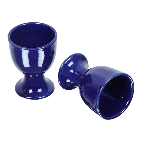 Image of QIMACPLUS Ceramic Soft Boiled Egg Holder Set | Durable, Stylish Egg Holder for Breakfast | Set of 2 (Blue)