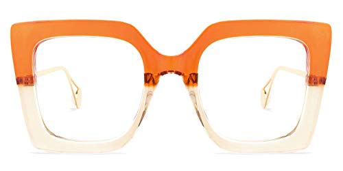 Image of Zeelool Chic Oversized Thick Square Eyeglasses Frame for Women with Non-prescription Clear Lens Qatar ZOP01892-05 Orange