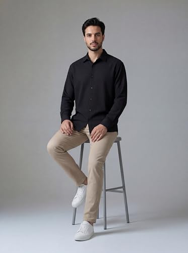 Image of Leriya Fashion Men's Formal Button Down Shirt - Slim Fit Office Wear Shirt for Men | Textured Long Sleeve Polycotton | Business & Meeting Ready