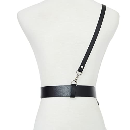 Women's Punk Leather Belt with Detachable Chain,Vintage Costume Accessories (A_Black2), Silver4