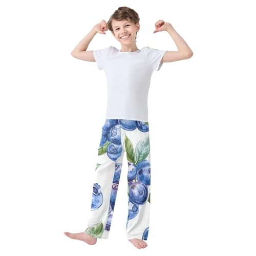 Blueberry Fruit Boys Long Pants Soft Trousers Elastic Waist Kids Lounge Bottoms with Pockets S-XL3