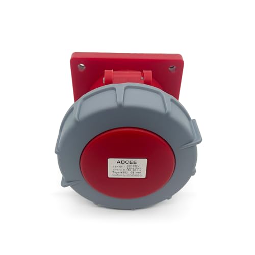 CHALITECK - 63A 5Pin Flush-Mounted Receptacle,220V-380V 3P+E+N 6H Industrial Waterproof Connector,Quick-Assembly Screw-Terminatio IEC60309 IP67 Aviation Connector,for High-Power Equipment