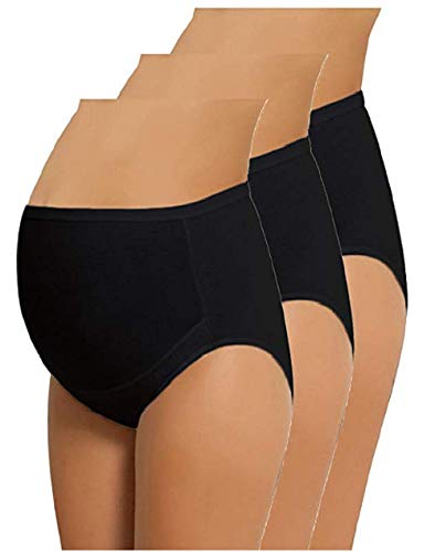 NBB Lingerie Lot de 3 culottes de grossesse Maternity Maternity Culotte de maternité Culotte en coton sur bump Sous-vêtements - Noir - X-Large