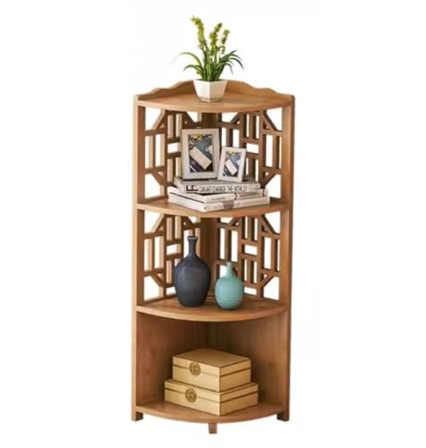 AMULONG Estantería de Esquina, Estudio, Estantería Esquinera De Bambú, Estante Exhibición, Soporte Planta para Dormitorio Y Sala Estar Rústico Balda(4 Tier)