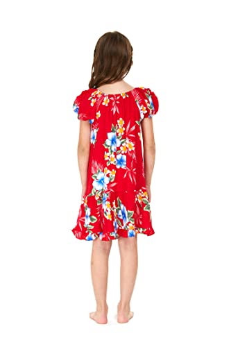 Girl Hawaiian Short Sleeve Simple Muumuu Ruffle Dress in Hibiscus Blue2