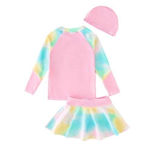 Vivobiniya Kids Girls Two piece Swimsuits Long Sleeves Rash Guard Shirts Swim trunks swim caps UPf50+ 3-12Y2