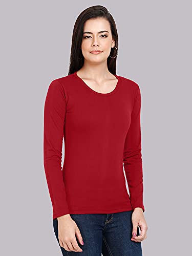 Image of FLEXIMAA Women's Cotton Plain Round Neck Full Sleeve T-Shirt