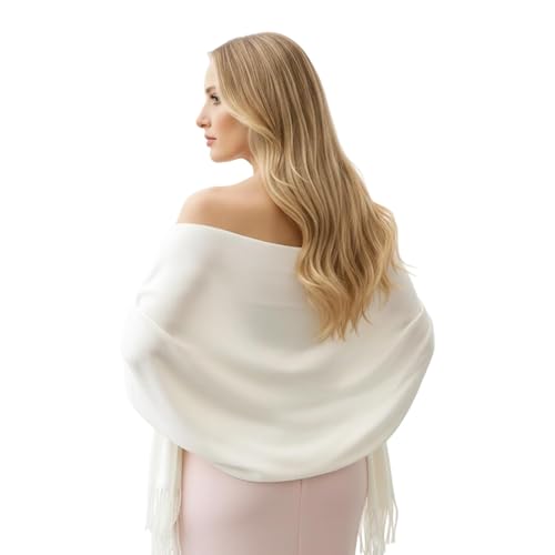 OhebEsx Stola Für Abendkleid Pashmina Schal Damen Pashmina Cashmere Schal Damen Leichter Multifunktionaler Schal Für Abendkleid Hochzeitskleid Und Sommerhochzeit (weiß 200 X 70 cm)