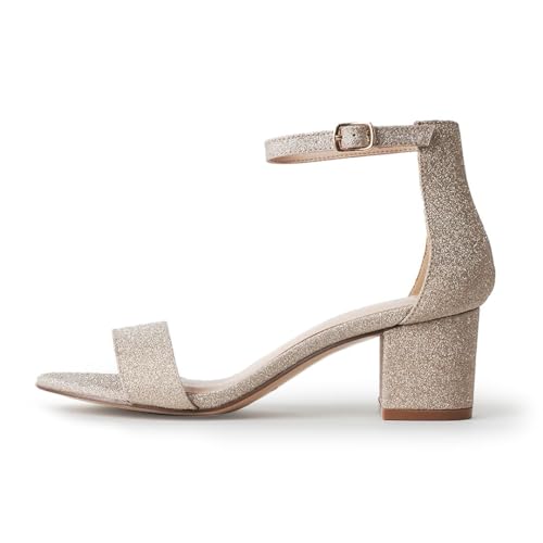Image of J. Adams Daisy Heeled Sandals - Ankle Strap Low Block, Open Toe Dress Pumps, Chunky Heels - Dressy Shoes for Women - Bridal, Wedding, Summer Sandals