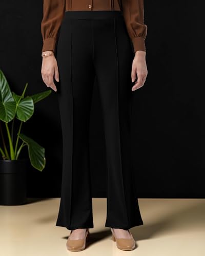 Image of Women Solid Flared Trousers Pack of 2 | High Waist Stretchable Office Pants for Women | Formal Bell Bottom Palazzo Trouser Combo