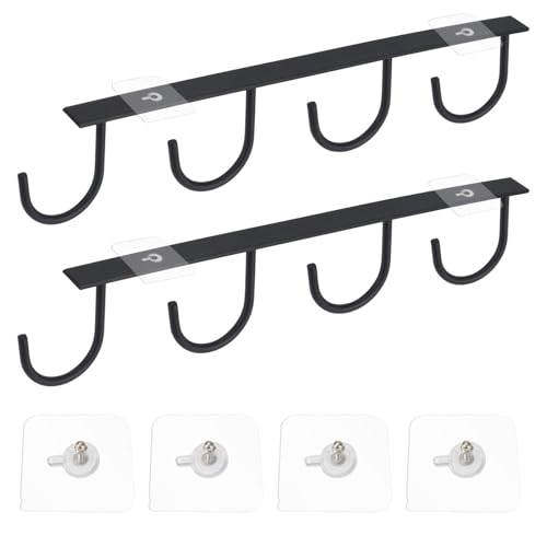 KINDPMA 2 Stück Tassenhalter ohne Bohren, Tassenhalter 4 Haken mit 4...