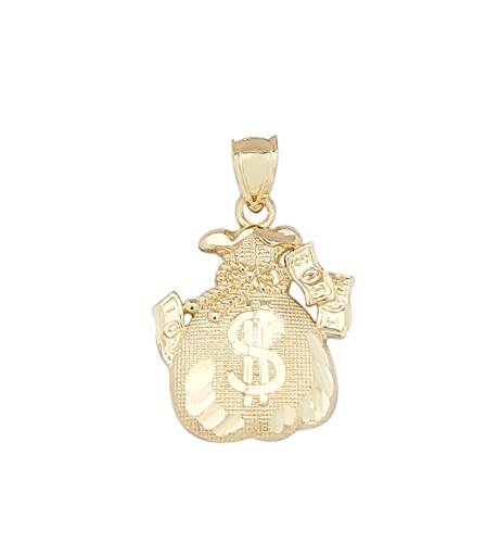 10K Yellow Gold Money Bag Pendant Treasure Dollar Sign Pendant