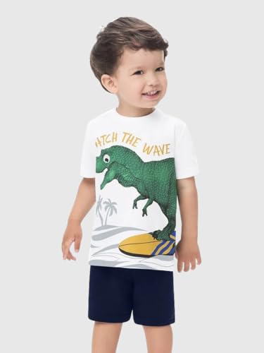 Image of Frogwill Toddler Boys Summer Clothes Hawaiian Jungle Animal Cotton T-Shirt and Poplin Short Outfit Set