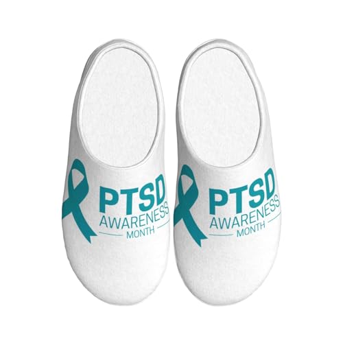 GJQyuok June Is Ptsd Awareness Month Adult Cotton Slippers Home House Indoor Shoes Plush Slipper For Women Men