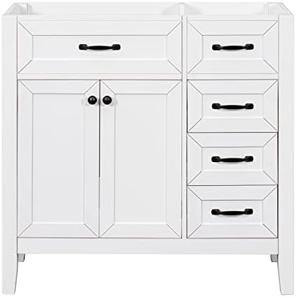 36 Inch Bathroom Vanity Without Top Sink, Bathroom Vanity Base Only, Modern Bathroom Storage Cabinet Two Doors and Drawers, Freestanding Bathroom Vanity, White