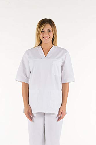 Gima - Kasack aus 100% hochwertiger Baumwolle, Krankenhausuniform, weiße Farbe, Unisex, V-Ausschnitt, Halbärmel, XS-Größe, Linie für Ärzte, Tierärzte, Krankenpfleger und Gesundheitspersonal