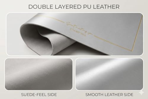 Image of Dribble Premium PU Leather Placemats Set of 6, Double Layer Waterproof Heat Resistant, Non-Slip Easy Clean Dining Table Mats for Kitchen, Dining & Office Desk, Reversible & Smooth Finish (Silver)