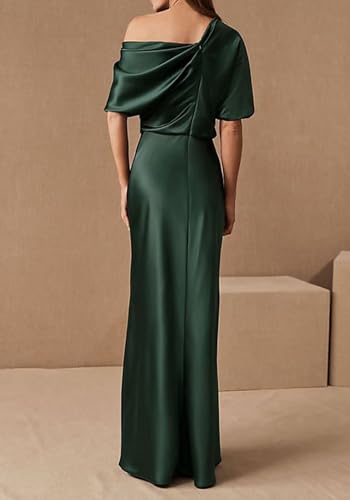 Women's Satin Mother of The Bride Dresses One Shoulder Half Sleeve Mermaid Formal Evening Dresses4