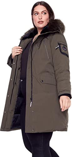 Alpine North Women’s Navy Vegan Down Long Parka Jacket (Plus Size) - Water Repellent, Windproof, Insulated Winter Coat With Faux Fur Hood,Olive, X3X-Large #TOP2