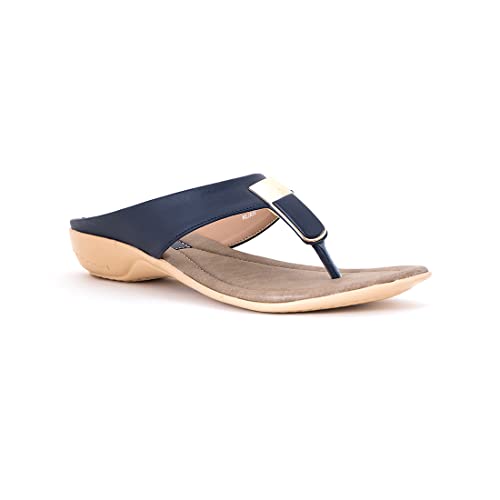 Image of Khadim's Synthetic Leather PVC Sole Navy Slip-On Flats for Women - Size UK 10