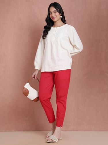 Image of TWIN BIRDS Women Cotton Kurti Pants | Straight Fit Ethnic Daily Trousers