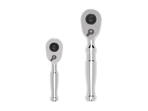TEKTON 1/4, 3/8 Inch Drive Stubby Ratchet Set, 2-Piece | SRH91105