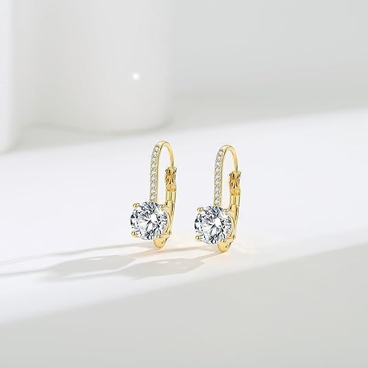 14K Gold Dangle Earrings for Women Stylish Leverback Drop Earring with Cubic Zirconia Jewelry Gifts for Women Mom Her - Image 5