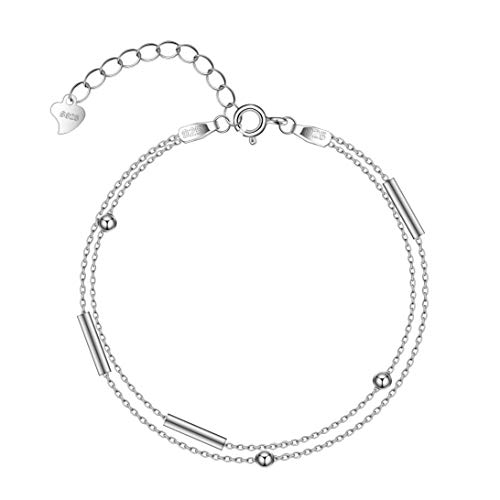Ankle Bracelets 925 Sterling Silver Anklet bracelets for Women Adjustable Double Layered Anklets Foot Chain Anklets