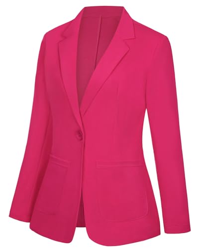 Blazers for Women Long Sleeve Tailored Suit Notched Lapel Button Front Blazer Jackets with Pockets(Hot Pink XL)2