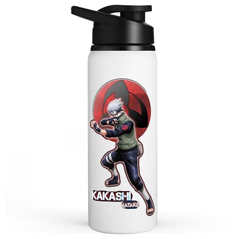 Image of Anime sipper water bottle with kakashi print for Boy and girl Use school, gym, tuition, travling, yoga | aluminium sublimation sipper bottle 750ml black cap- (Kakashi print-1)
