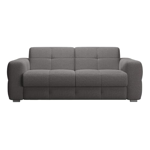 Mobilier-Deco Samina - Canapé 3 Places Convertible rapido en Tissu Bouclette Gris foncé Matelas Memory 14 cm
