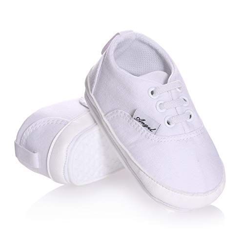FNOVCO Unisex Baby Sneakers Toddler Boys Girls Anti-Slip First Walkers Canvas Shoes 0-24 Months (12-18 Months Toddler, White)