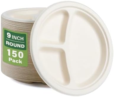 Amazon.com: 100% Compostable Paper Plates, 150 Pack 9 Inch 3 ...