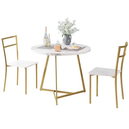 OPULENTHOME Table Salle Manger Ronde avec chaises 2 Personnes,Ensemble Table Cuisine Bois avec chaises,2 Set de Tables,Petit Table à Manger avec 2 Chaises...