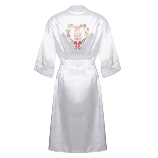 Flox kreativ satin morgonrock brud valfritt namn valfri roll blommigt hjärta krans rock
