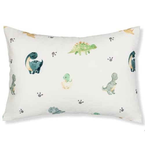 100% Cotton Toddler Pillowcase by ADDISON BELLE – Fits Both 13″x18″ and 14″x19″ Pillows – Soft, Durable & Breathable (Dinosaurs)
