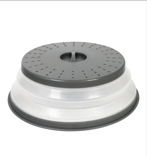 Microwave Cover Easy Grip Handle Dishwasher Safe Silicone Plastic Food Plate Cover (Charcoal)