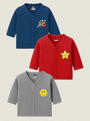 Image of Kidbee Baby Front-Open Cotton Jabla /Top, Full Sleeve, Unisex, Months, Pack of 3