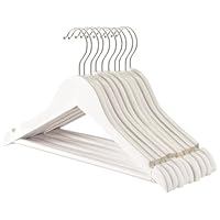 Harbour Housewares Wooden Coat Hangers - White - 10x Clothes Hangers with Round Trouser Bar and Non Slip Shoulder Notches Kids Wooden Hangers for Jacket, Suit, Jumper, Dress Wardrobe Storage