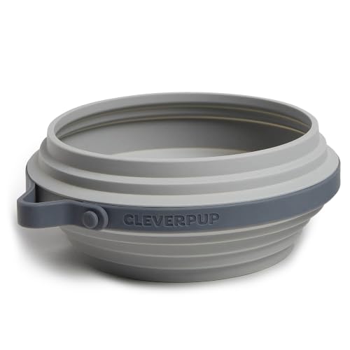Cleverpup Nomad Large Collapsible Travel Dog Bowl - 4 Cup BPA-Free Silicone for Medium & Large Dogs, Portable, Food & Water, Dishwasher Safe - Grey