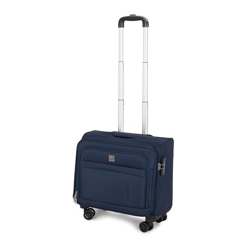 Image of SWISS MILITARY Parker Pro 48L Laptop Overnighter Trolley Bag 15.6 inch Business Cabin Luggage with 360 Degree Wheels Aluminum Trolley Utility Pockets Office Commutes Business Trips Airport Travel Navy