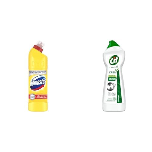 Domestos Yoğun Kıvamlı Çamaşır Suyu Limon Ferahlığı 750 ml ve Cif Krem Yüzey Temizleyici Amonyaklı Yağ ve Kireç Sökücü Leke Çıkarıcı 750 ML, Çamaşır Suyu + Leke Çıkarıcı