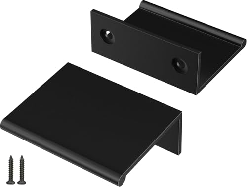Image of Peaha 10 Pack Kitchen Cabinet Handles 1-5 /16 inch Black Drawer Pulls Edge Pulls | Black Cabinet Handles Finger Pulls for Cabinets Modern Hidden Aluminum Alloy Dresser Drawer Handles Closet Bedroom