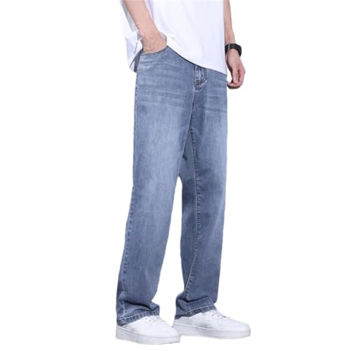 Hndudnff Men Thin Straight Jeans with Pockets Pants Comfortable Stretch Casual Denim Trousers
