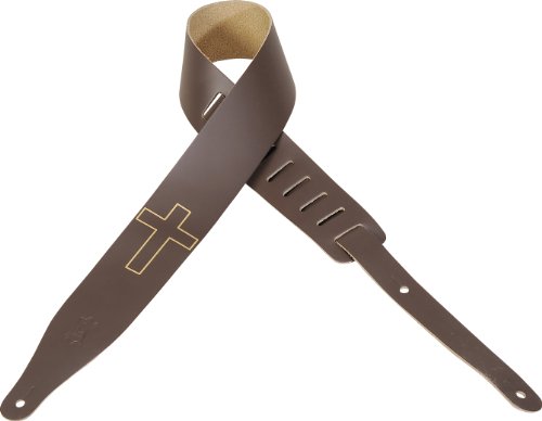 Levy s Leathers M17CHC-DBR 2 1 2  Chrome Tan Leather Guitar Strap with Christian Cross Embossing. Adjustable from 42  to 55 , Dark Brown