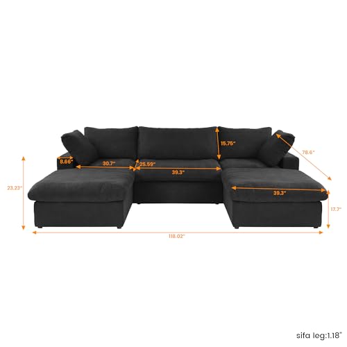 Cloud Modular Sectional Sofa Couch,120.45" U Shaped Convertible Couches with Storage Ottoman for Living Room,Minimalist Deep Sofa Couches,Sofa Covers Washable&Replaceable(Black)