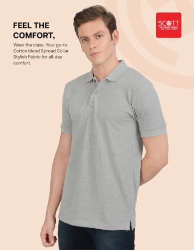 Image of Scott International Men's Cotton Polo T-Shirt | Six Degrees Soft & Breathable Collared T-Shirt | Half Sleeve Regular Fit Casual Wear | Comfortable Everyday Polo T-Shirt for Men
