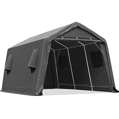 ADVANCE OUTDOOR 10x15 ft Shelter Storage Shed Steel Metal Peak Roof Portable Garage Carport for Motorcycle, Boat or Garden Tools with 2 Roll up Doors & Vents, Gray